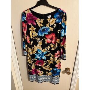 Cache Black Floral Print Long Sleeve Knee‎ Length Sheath Dress Women's Size 14